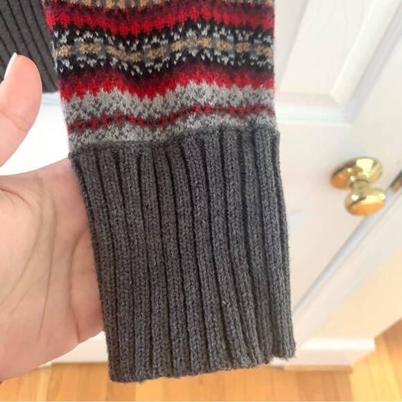 Eddie Bauer Red & Grey Fair Isle Cashmere & Angora Rabbit Cowl Neck Sweater - Picture 3 of 7